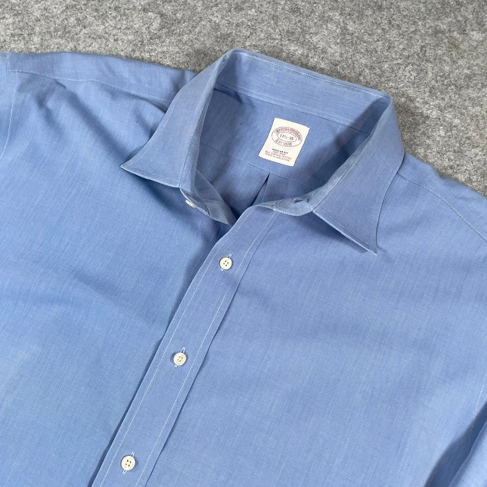 Brooks Brothers Mens Button Down 17.5 35 Regular Fit Non-Iron French Cuff Blue